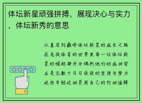 体坛新星顽强拼搏，展现决心与实力，体坛新秀的意思